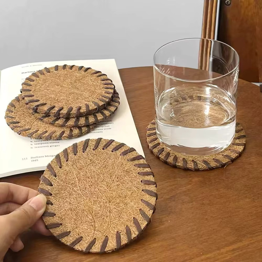4er-Pack Punana Kaffeeuntersetzer aus Kork in Braun, runde Teeuntersetzer im Boho-Design - Bild 2