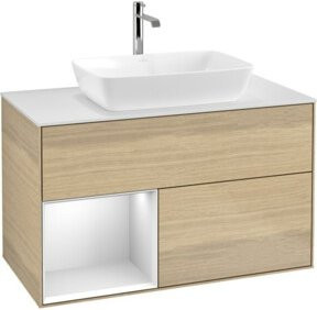 V&B Waschtischunterschrank Finion 100 mit Wandbeleuchtung in Weiß und Eiche Lack Weiß B: 100 cm, T: 50,1 cm, H: 50,1 cm - Bild 1