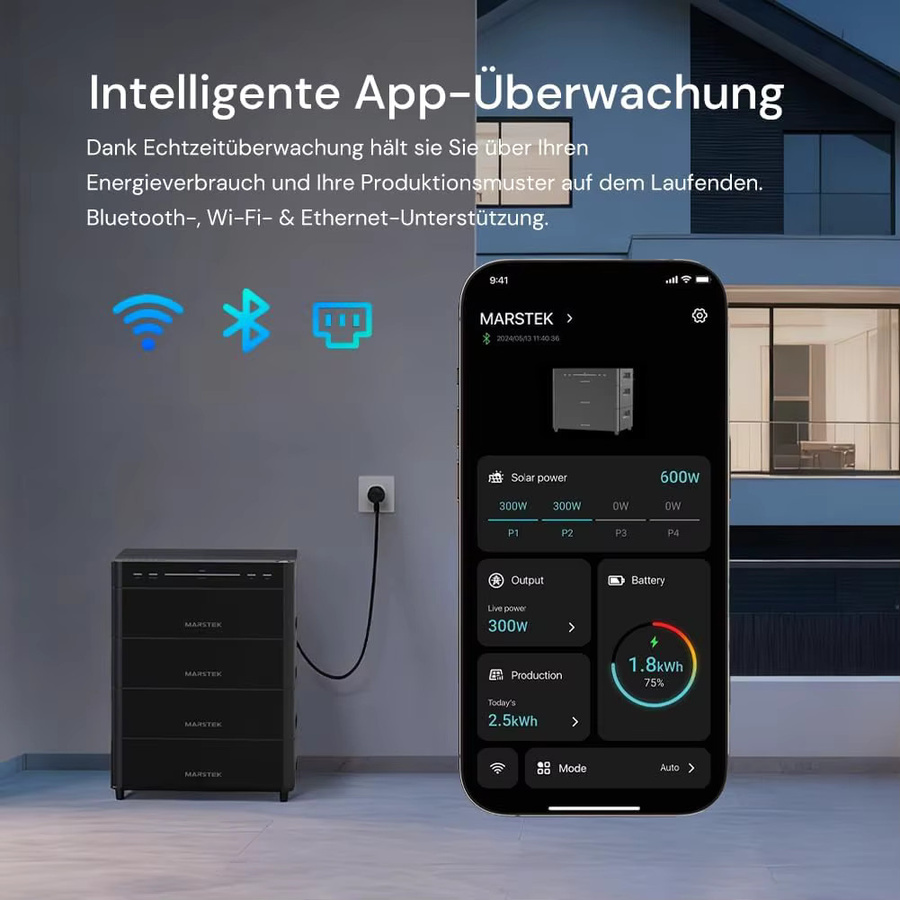 Marstek Venus A Balkon-Solaranlage mit Heimspeicher und Wechselrichter, 2120 Wh, 4 MPPT, 2,4 kW PV-Eingang, 1500 W Ausgang, LiFePO4-Akku, App-Steuerung, Schutzart IP65 - Bild 2