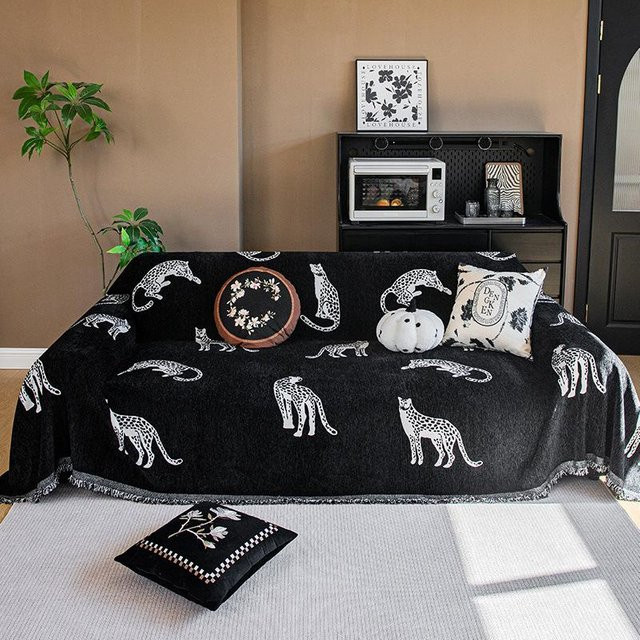Universal Sofabezug im skandinavischen Design aus Chenille, gestreift, Schwarz-Weiß, B: 180 cm, T: 130 cm - Bild 1