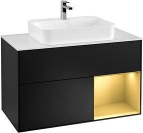V&B Waschtischunterschrank Finion 100 mit LED-Beleuchtung und Regalfach in Weiß lackiert - Bild 1