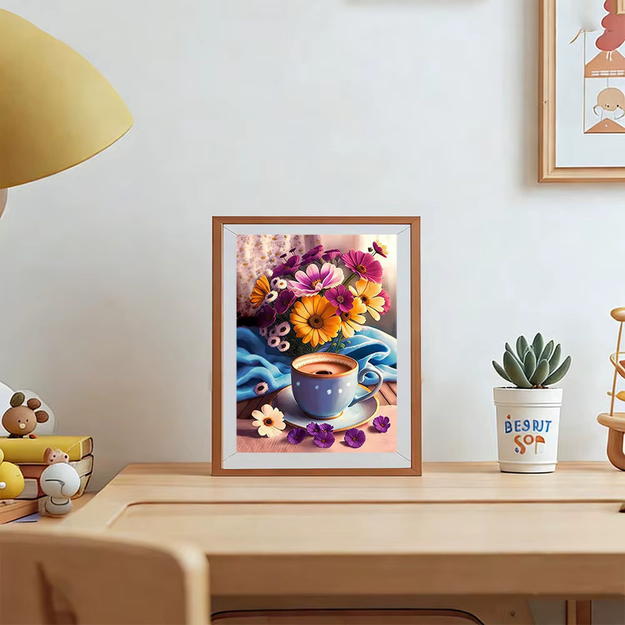 AZQSD Diamant-Stickerei 5D Gänseblümchen-Blumenbild mit Kaffeetasse, DIY Landschafts-Diamantmalerei in Multicolour, B/H: 20 x 30 cm - Bild 3