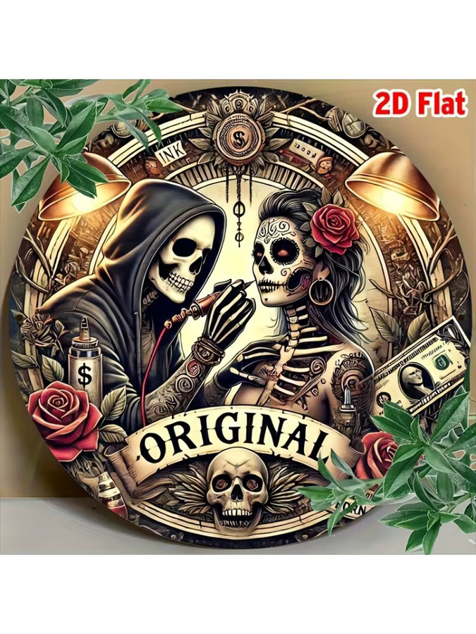 Potdemiel Vintage Schädel Wandkunst aus Metall in Multicolour, Durchmesser: 20 cm - Bild 5