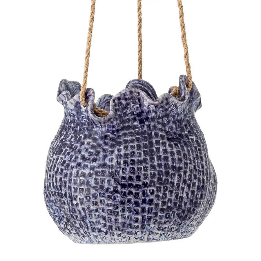 Bloomingville Hängeblumentopf Lottie aus Keramik in Blau im skandinavischen Stil, Höhe: 17 cm - Bild 1