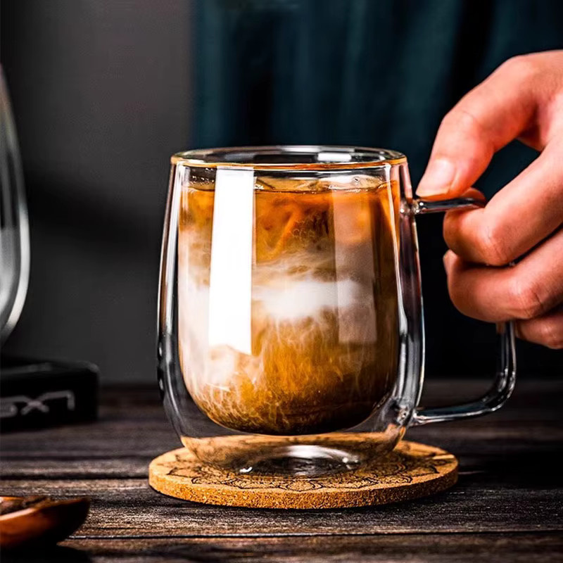 YWDL Doppelwandige Borosilikatglas-Tasse mit Henkel, transparente Kaffeetasse für Milch und Wasser, 250 ml - Bild 4