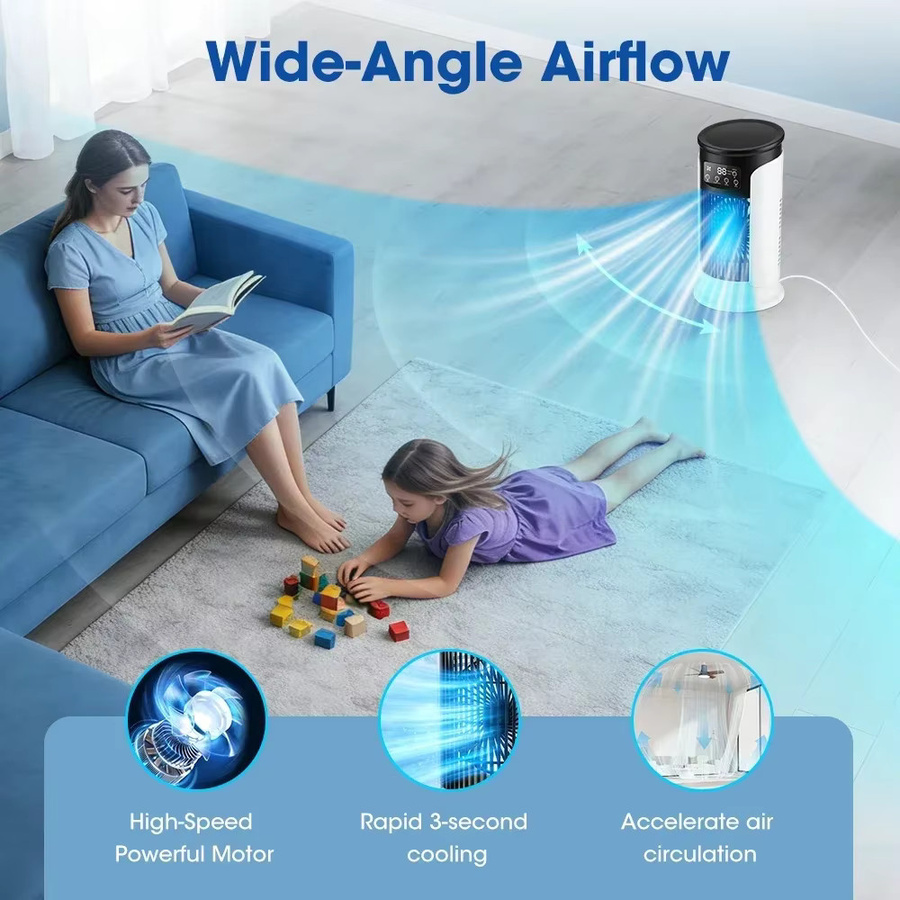 AFDEAL Tragbarer Klimaanlagen-Ventilator mit Luftbefeuchter und LED-Display in Weiß - Bild 4