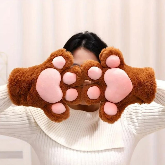 Wucifang Bags Anime Cosplay Pelzige Pfoten Handschuhe, braun, ab 14 Jahren - Bild 1