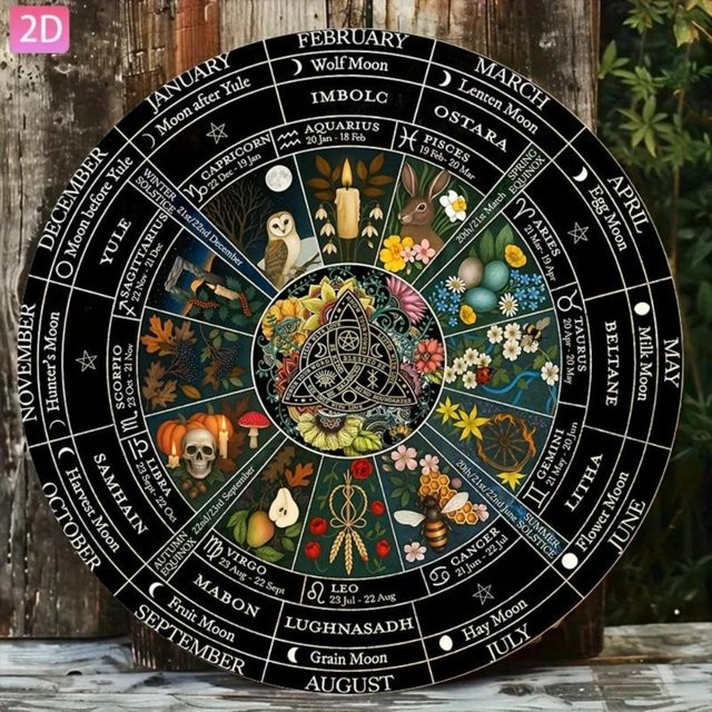 Potdemiel Pagan-Kalenderrad Wanddekoration aus Metall im Vintage-Stil mit Mandala- und Floral-Design, Mehrfarbig, Durchmesser: 20 cm - Bild 1