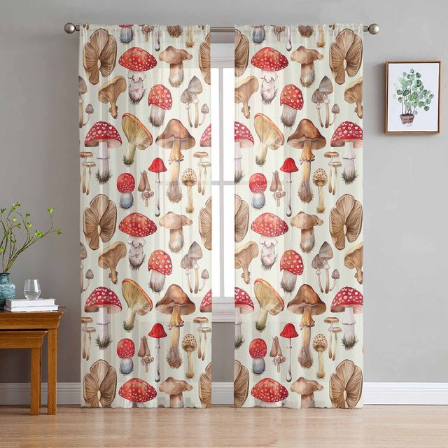 Pilzpflanze Retro Transparente Vorhänge aus Polyester für Wohnzimmer und Küche, Farbe: Transparent, Breite: 135 cm, Höhe: 160 cm - Bild 1