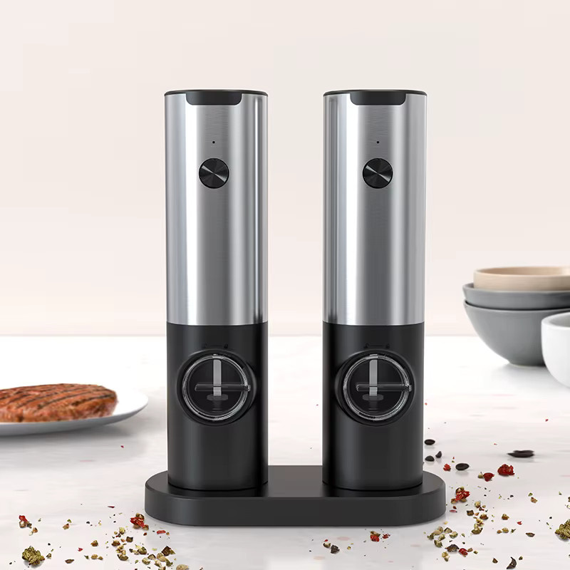 CLITON Elektrisches Salz- und Pfeffermühlen-Set aus Edelstahl, USB-wiederaufladbar, Silber - Bild 2