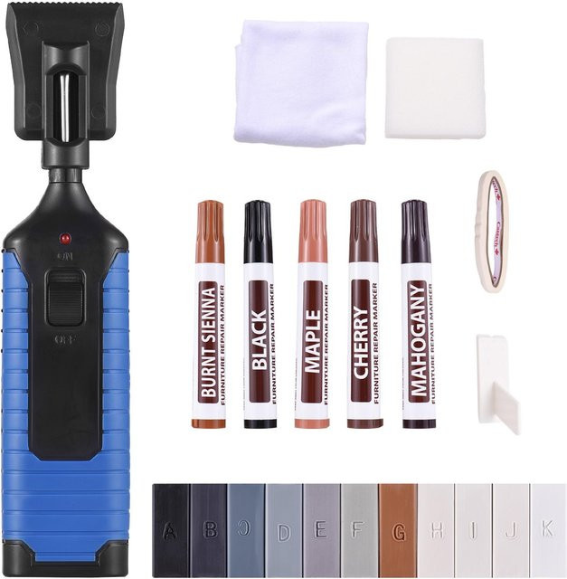 Meterk Reparaturset für Fliesen, Möbel und Wände mit 11 Farben Hartwachs und Wärmestift, wasserfest, multicolour - Bild 1