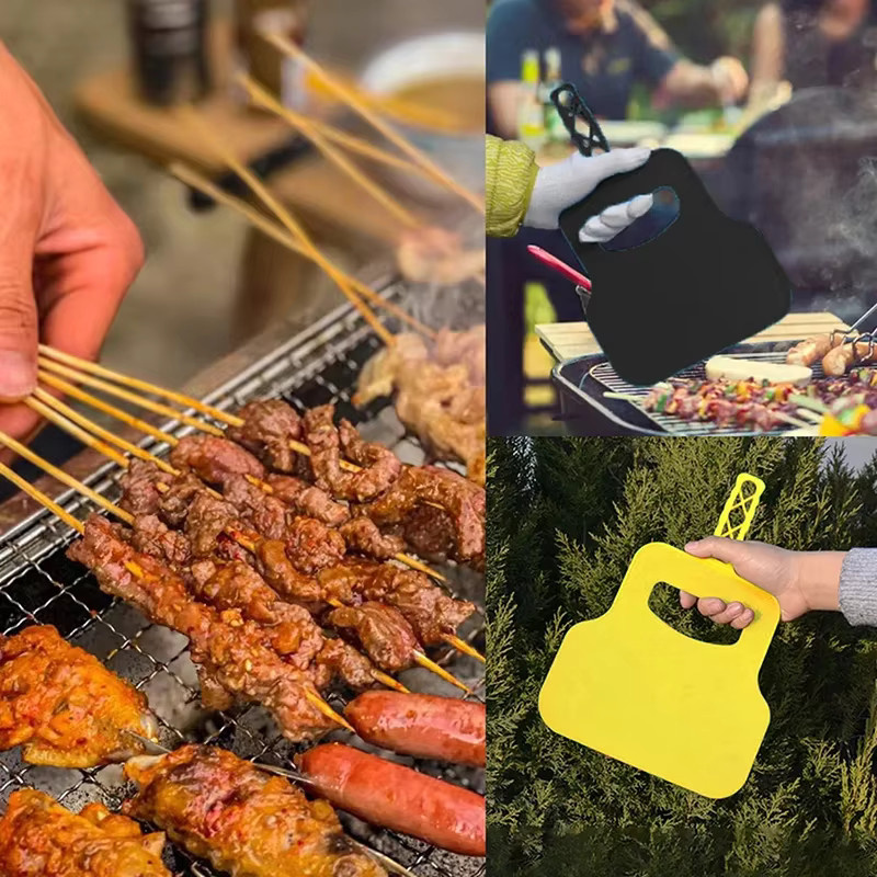 KOQZM Handgrill-Ventilator aus hitzebeständigem Kunststoff in Gelb mit Handkurbel für Camping und Outdoor-Grillen - Bild 1