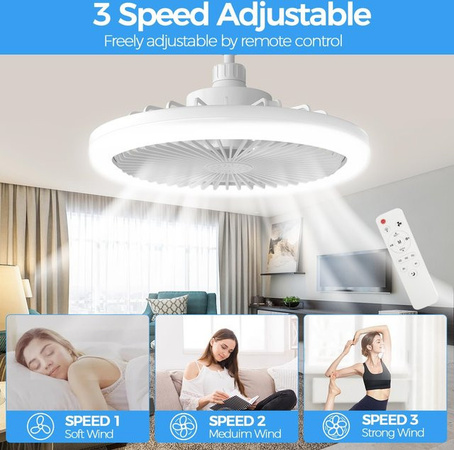 IRALAN Deckenventilator mit Licht in Weiß, dimmbar, E27-Fassung, 3 Lüftergeschwindigkeiten, modern und rund