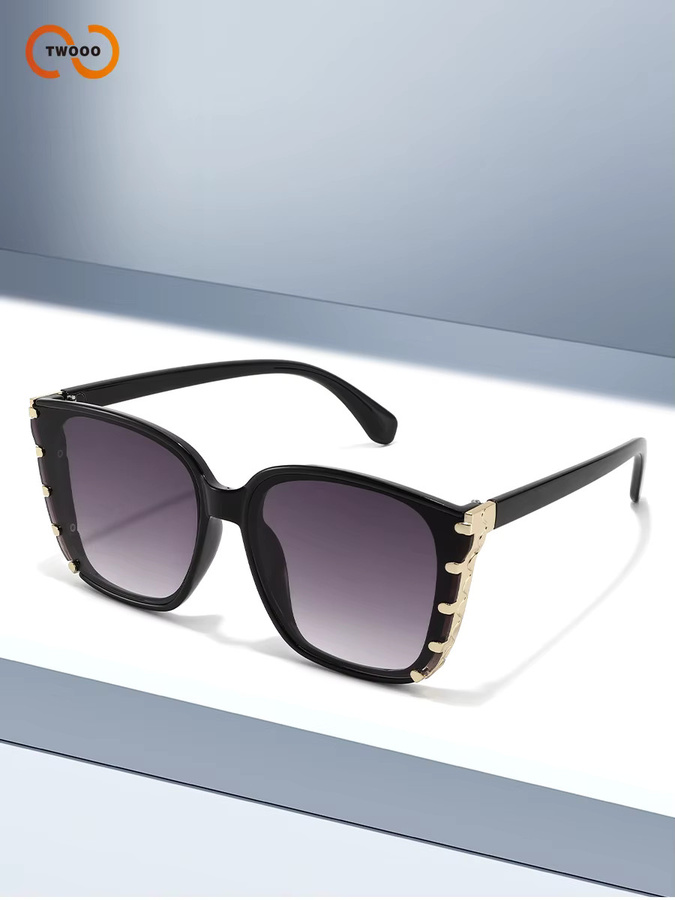 TWOOO Cat-Eye Sonnenbrille, Vollrand, Damen, Gold, Black - Bild 2