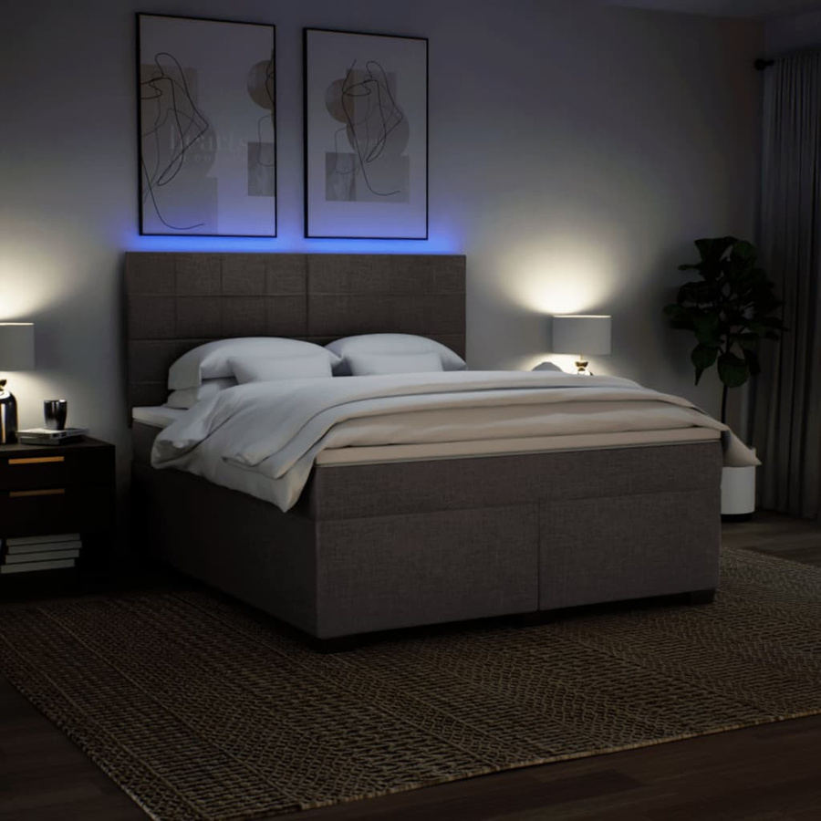 vidaXL Boxspringbett mit Matratze in Taupe, Hybrid-Design mit USB-Ladeport und Unterbettbeleuchtung, B/T: 180 x 200 cm - Bild 2
