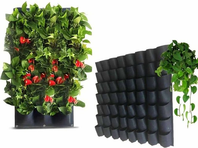 Schwarzer Pflanzbeutel aus Filz mit mehreren Taschen zum Aufhängen für Gemüse, Obst und Blumen - Bild 1