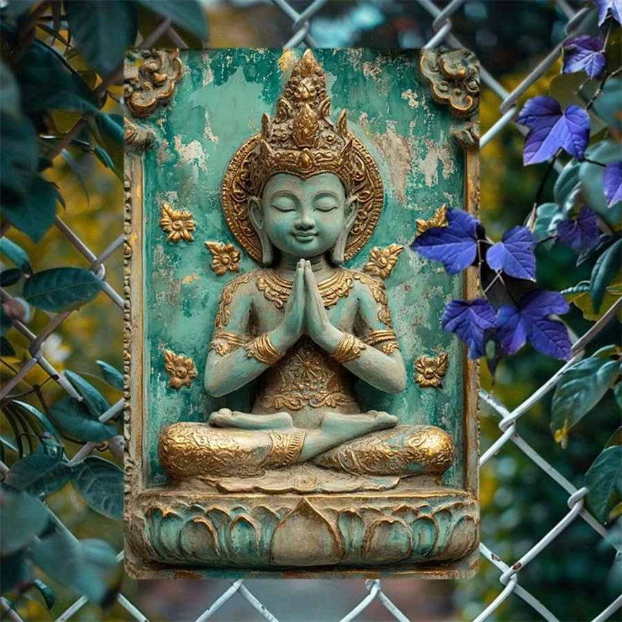 HELLOYOUNG Buddha Metall-Wandkunst in Türkis, Rechteckiges Aluminium-Blechschild für dein Zuhause oder Büro, B/H: 20 x 30 cm - Bild 4