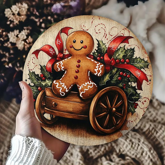 Rundes Lebkuchen-Metallschild von Potdemiel im Vintage-Design für Weihnachten, Durchmesser: 20,3 cm, Mehrfarbig - Bild 1