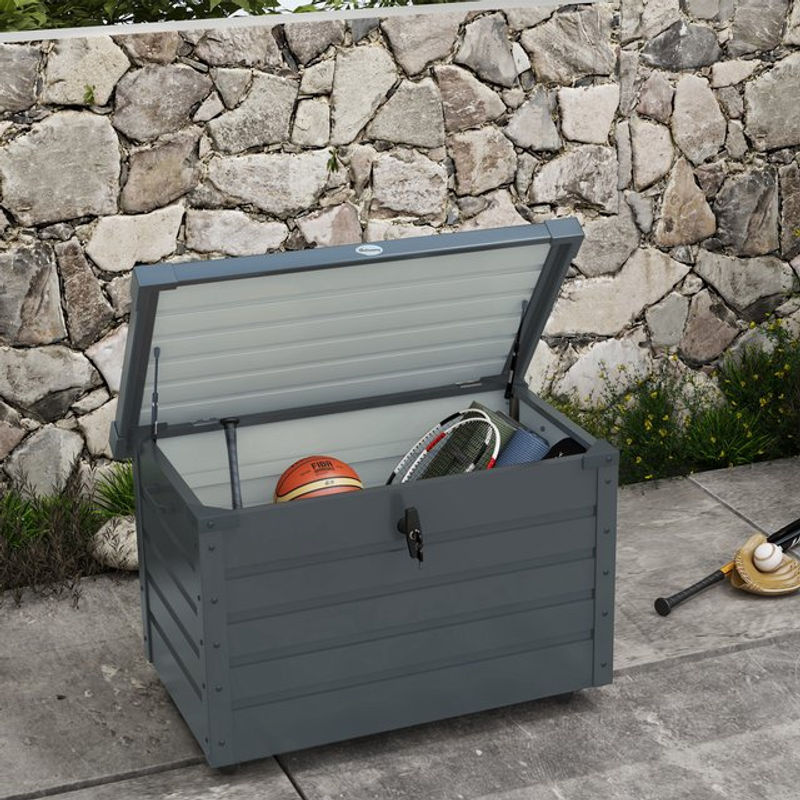 Outsunny Gartenbox aus verzinktem Stahl mit Rollen und Schloss, Dunkelgrau, B/T/H: 100 x 62 x 65 cm - Bild 2