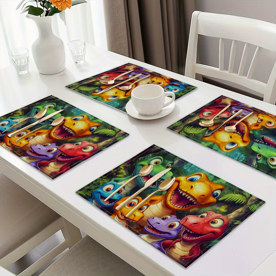 VIKAMA 4er-Set Platzsets mit niedlichem Cartoon-Dinosaurier-Motiv in Mehrfarbig, rechteckig aus PVC für Kinderzimmer und Restaurant - Bild 3