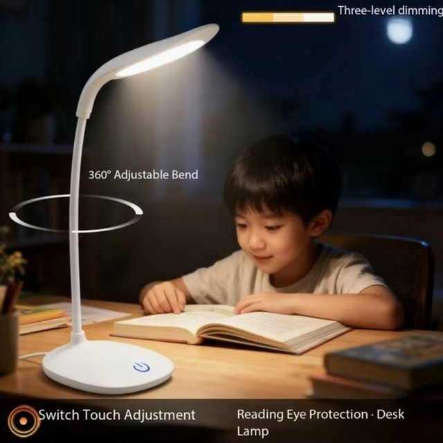 KAFNHCKA LED Schreibtischleuchte mit Touch-Dimmfunktion und USB-Ladefunktion in Weiß - Bild 1