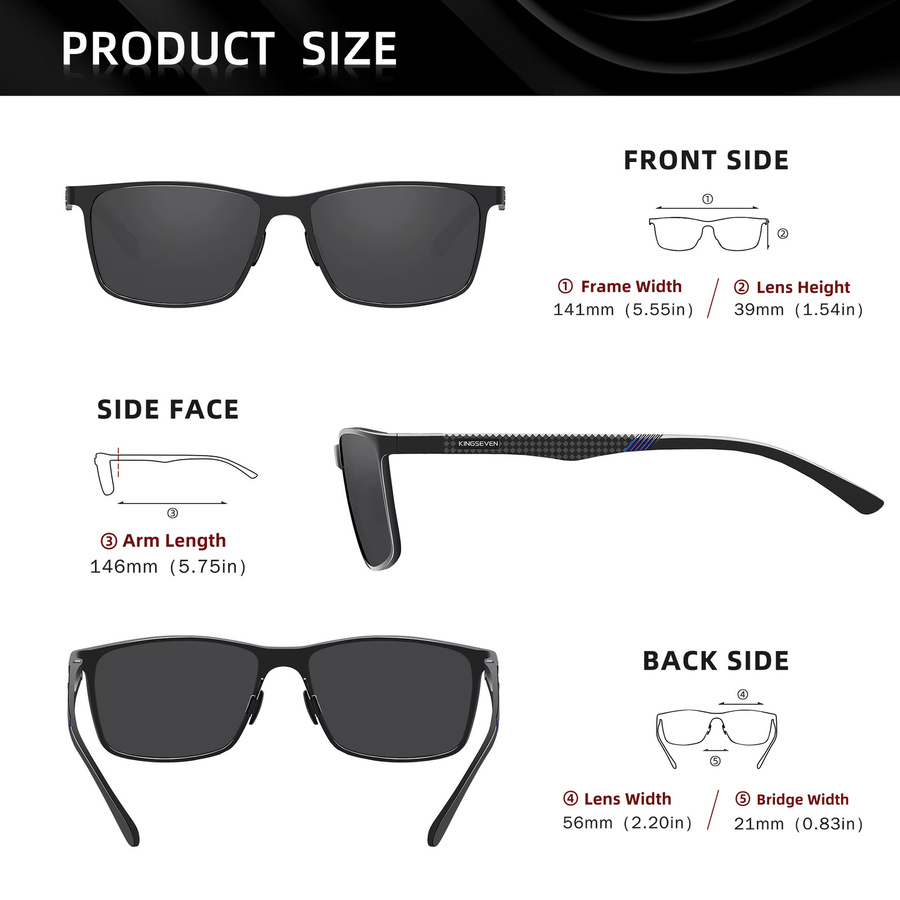 KINGESEVEN Sonnenbrille Rechteckig, Vollrand, Schwarz, Herren, polarisiert - Bild 2