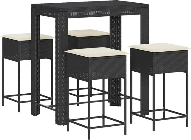 vidaXL 5-teiliges Gartenbar-Set aus Poly-Rattan mit Kissen in Schwarz, B/T/H: 110,5 x 60,5 x 60,5 cm - Bild 1