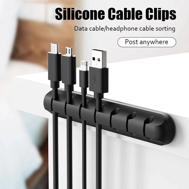 Silikon Kabel Organizer in Schwarz für USB-C Kabel und Desktop Management Clips - Bild 1
