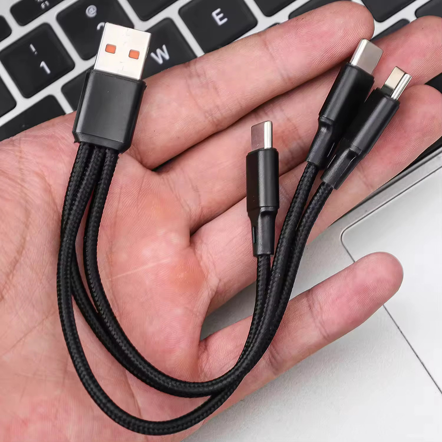 3-in-1 USB-auf-Typ-C-Kabel mit 100W Schnellladefunktion für iPhone, Samsung und Xiaomi, Farben: Rot und Schwarz - Bild 4