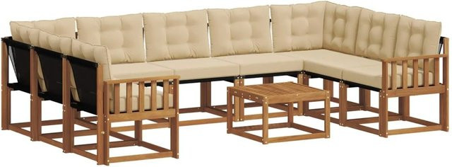 vidaXL Outdoor-Sofagarnitur aus Massivholz Akazie in Natur und Beige, 30-teiliges L-Shape Set mit Polstern und Textilene-Stoff - Bild 1