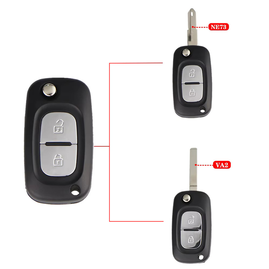 YIQIXIN Ersatzgehäuse für Renault Clio 3, Kangoo, Megane III, Master, Twingo (2006-2016) mit 2/3 Tasten, Schwarz, ungeschnittene Klinge - Bild 2