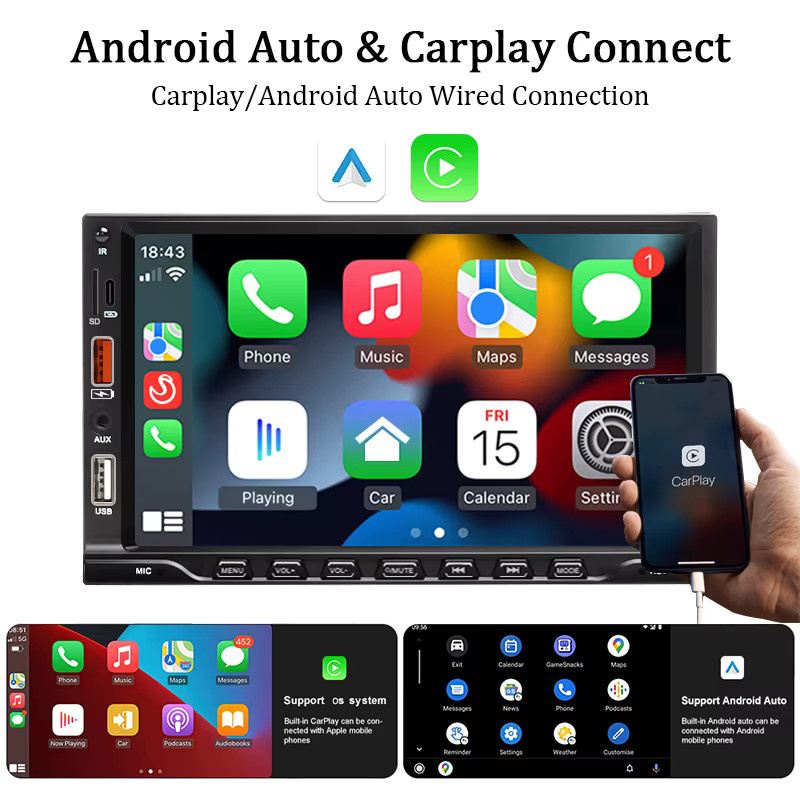 Hippcron 7-Zoll 1Din MP5 Multimedia-Autoradio in Schwarz mit Carplay, Android Auto, Bluetooth, USB, AUX, TF und Mirror Link - Bild 3