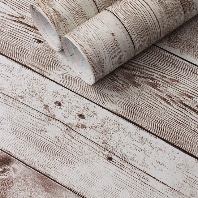 Selbstklebende Tapete ctzsoop in Beige mit gealterter Holzmaserung aus PVC, Breite: 45 cm - Bild 1
