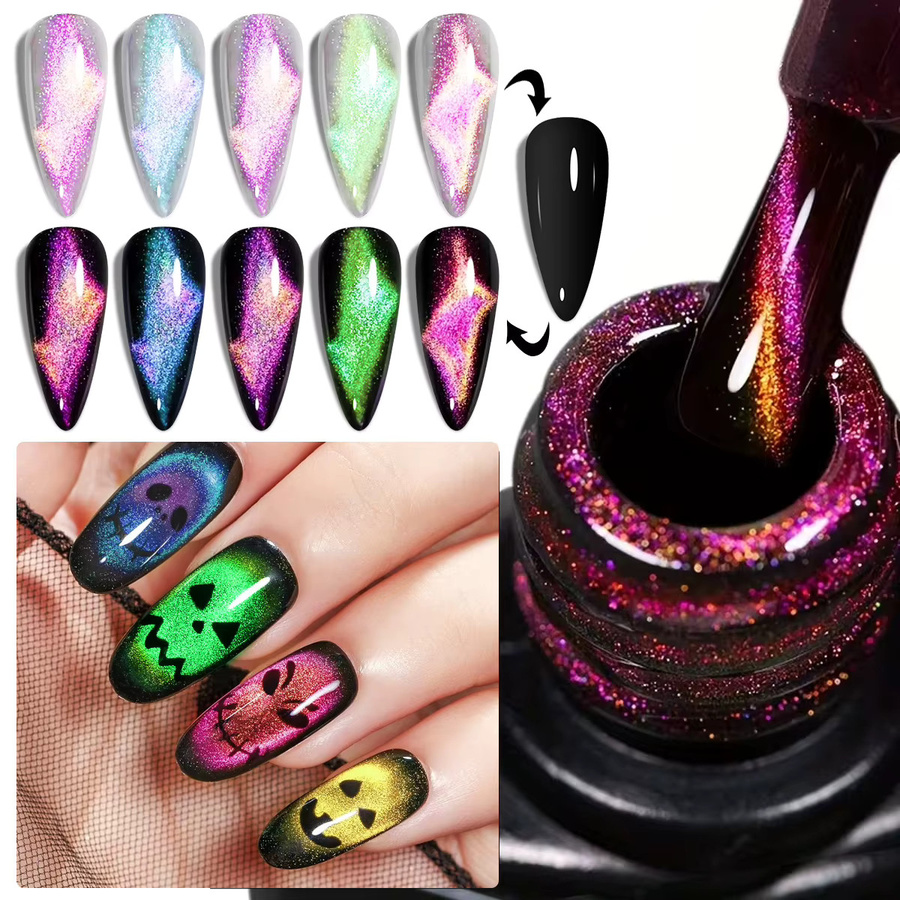 YUGUCE Starlit Cat Eye Gel - 02 + Super Black Nagellack-Set, schimmernd - Bild 2