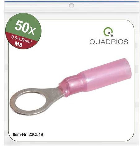 Quadrios 23C519 Ringkabelschuh Teilisoliert Rot, Querschnitt max. 1,5mm², Loch-Ø 8,5mm, 50 Stück - Bild 1