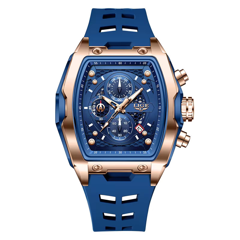 LIGE Armbanduhr Quarz, eckig, Silikon, Blau, Herren - Bild 5