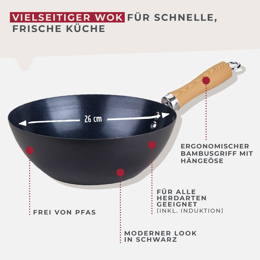 Fackelmann Wokpfanne Soft Collection aus Keramik in Schwarz und Braun mit Antihaftbeschichtung, Durchmesser: 26 cm - Bild 3
