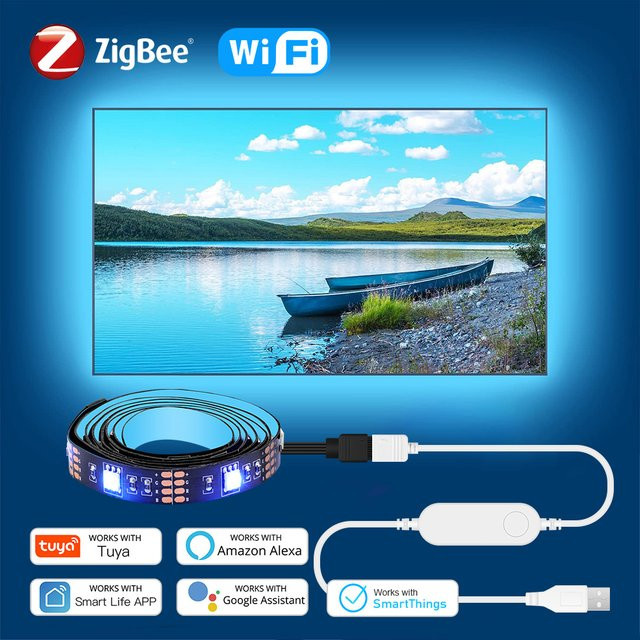 Coolo Smart LED Streifen RGB 5050 USB TV Hintergrundbeleuchtung mit Tuya Wifi und Zigbee, kompatibel mit Alexa und Google Assistant - Bild 1
