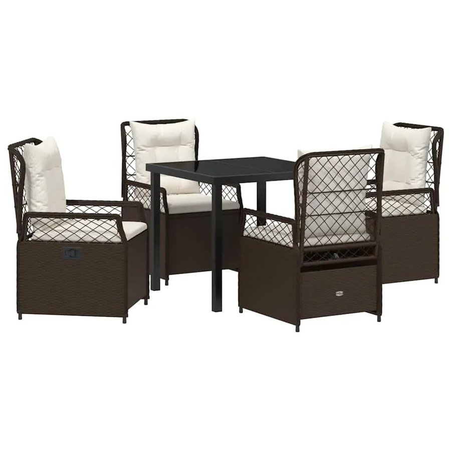 vidaXL Garten Essgruppe aus Poly-Rattan in Braun, 5-teiliges Set mit Tisch und Stühlen für Terrasse und Garten, B/T/H: 80 x 55 x 73 cm - Bild 2