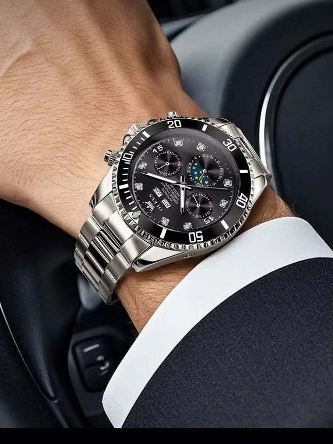 OLEVS Automatik-Armbanduhr, Edelstahl, Mondphase, Silber, Herren - Bild 5