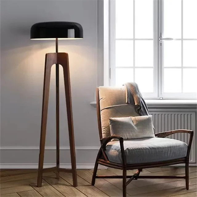 ZIMULONG Art Deco Stehlampe aus Holz und Metall in Schwarz mit E27 Fassung für Schlafzimmer und Flur - Bild 1