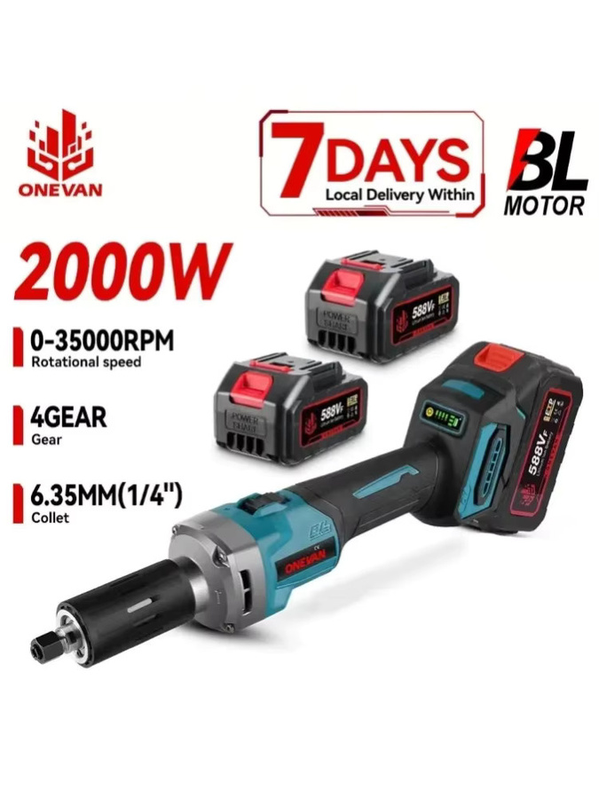 ONEVAN Bürstenloser Elektrischer Schleifer 2000W mit 35000 U/min, Kabelloser Polierschleifer mit 4 Geschwindigkeiten für Holz und Metall, kompatibel mit Makita 18V Akku - Bild 6