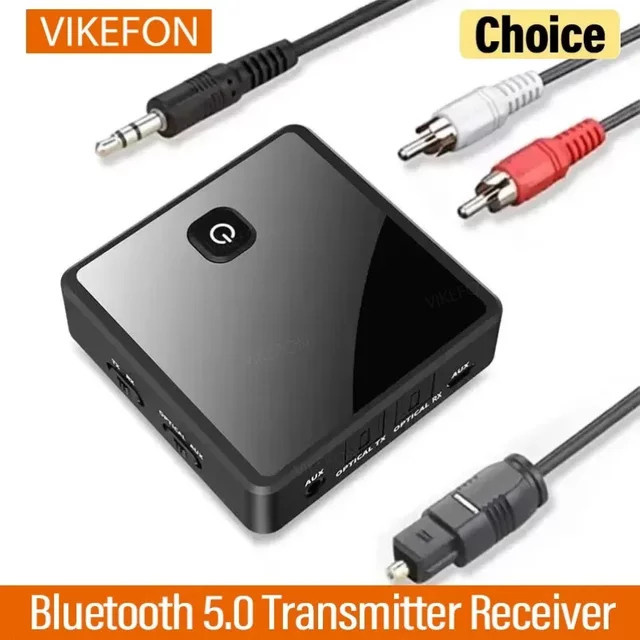 VIKEFON Bluetooth 5.0 Audio Adapter als Sender und Empfänger mit aptX Low Latency, 3,5mm Klinke und optischem SPDIF, Schwarz - Bild 1