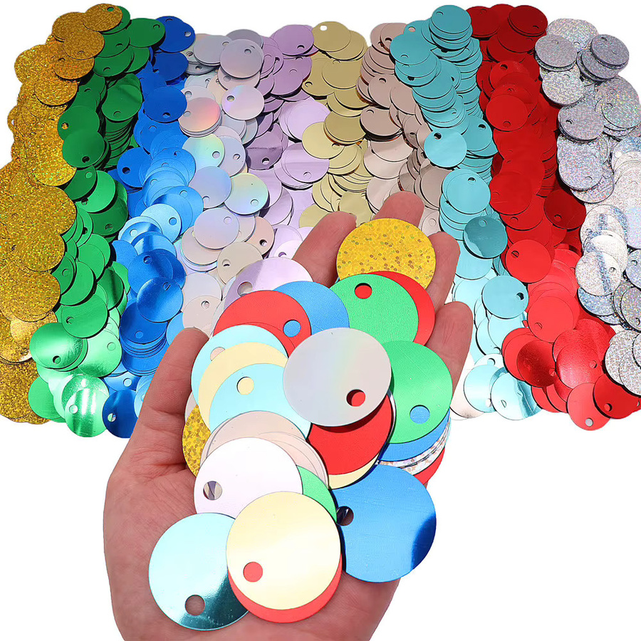 Runde Pailletten aus PVC für DIY Nähen, Sticken und Schmuckherstellung, Durchmesser: 3 cm, Farben: Silber und Multicolour - Bild 1
