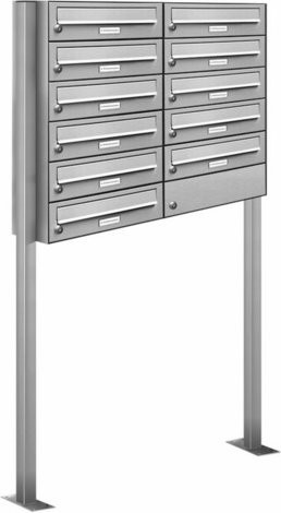 AL Briefkasten-System für 11 Parteien, freistehend, silberfarben, B x H x T: 153,164 x 150,0 x 27,5 cm - Bild 1