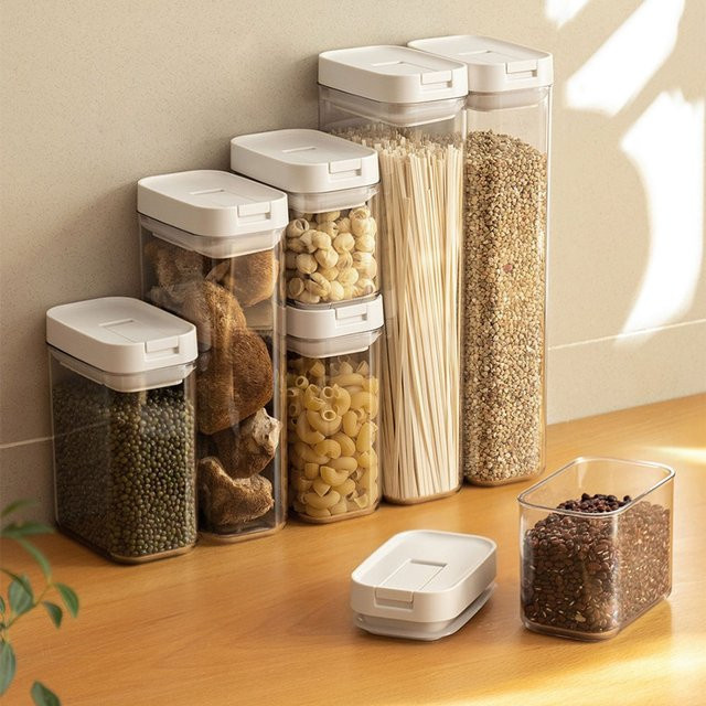 Transparente Küchen-Organizer-Aufbewahrungsbox aus Kunststoff mit auslaufsicherem Snap-Lid für Nudeln, Getreide, Snacks und Gewürze - Bild 1