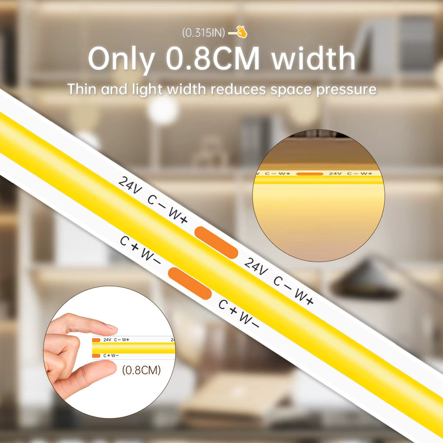 Gyarfas FCOB COB LED-Streifenleuchte 24V mit Bluetooth und Fernbedienung, dimmbar CCT 2700K-6500K Dual-Weiß, 576 LEDs/m - Bild 2