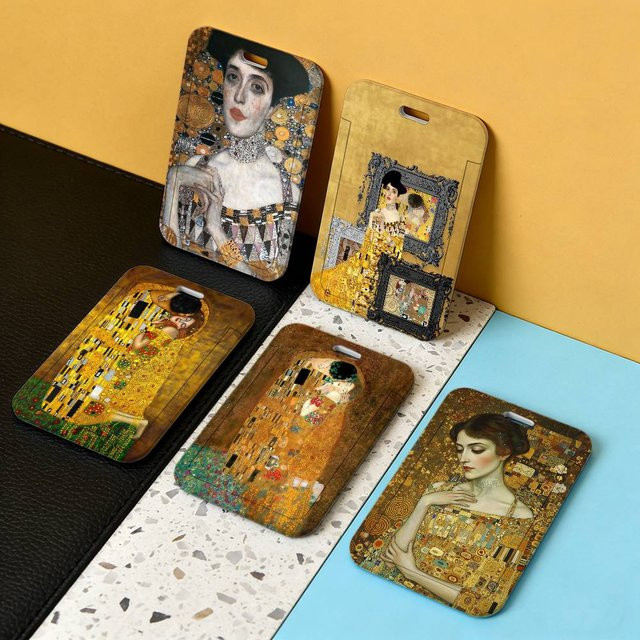 Transparenter Kartenhalter Gustav Klimt The Kiss mit Lanyard aus Kunststoff für Mitarbeiter-ID und Business-Ausweise, Multicolour - Bild 1