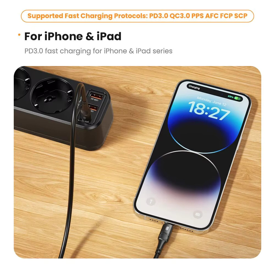 ASOMETECH Steckdosenleiste mit Netzwerkfilter und Überspannungsschutz in Schwarz, 1,5 m Kabel, inklusive 3 USB-PD Schnellladeanschlüssen mit 33 W PPS - Bild 3