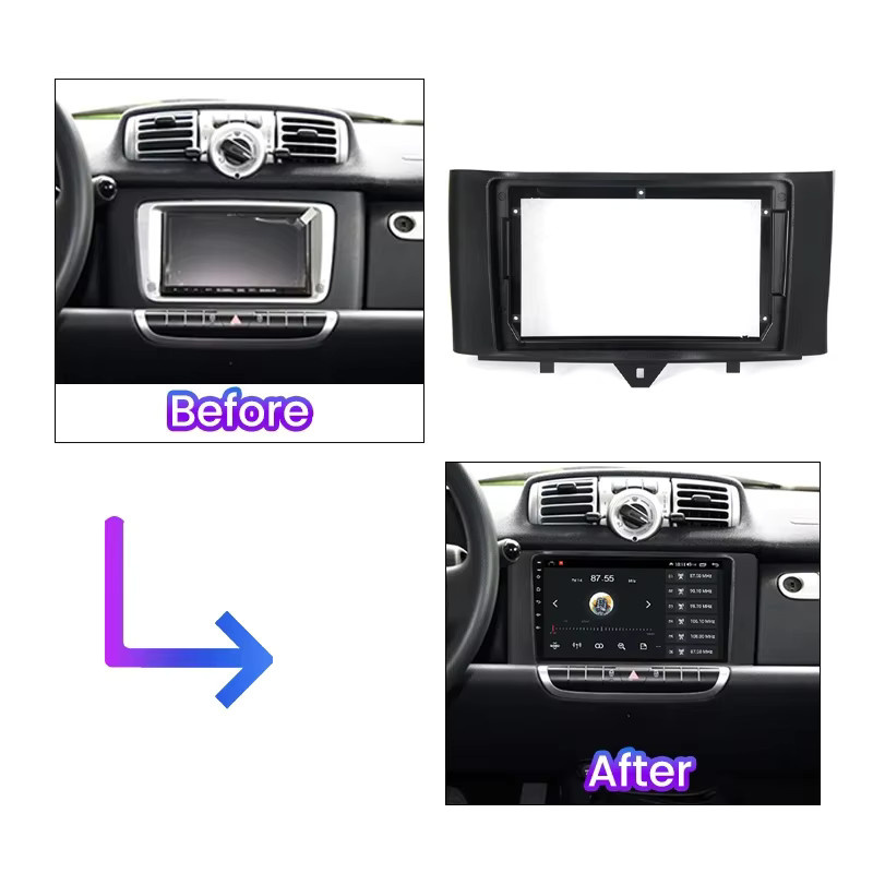 STRONGNAVI Auto-Stereo-Einbaurahmen für Mercedes Benz Smart Fortwo 2011-2015, 9-Zoll Android 2DIN Radio Armaturenbrett-Panel mit GPS, Schwarz - Bild 2